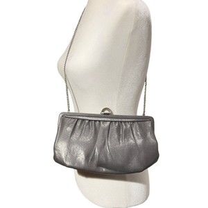 Vtg Mardane‎ Gray Leather Handbag Convertible Silver Chain Clutch Mirror Classic